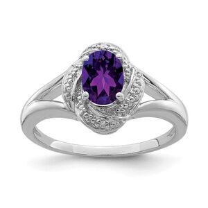 Sterling Silver .01 Ctw (H-I, I2-I3) Diamond & Oval Amethyst Ring Sz 8